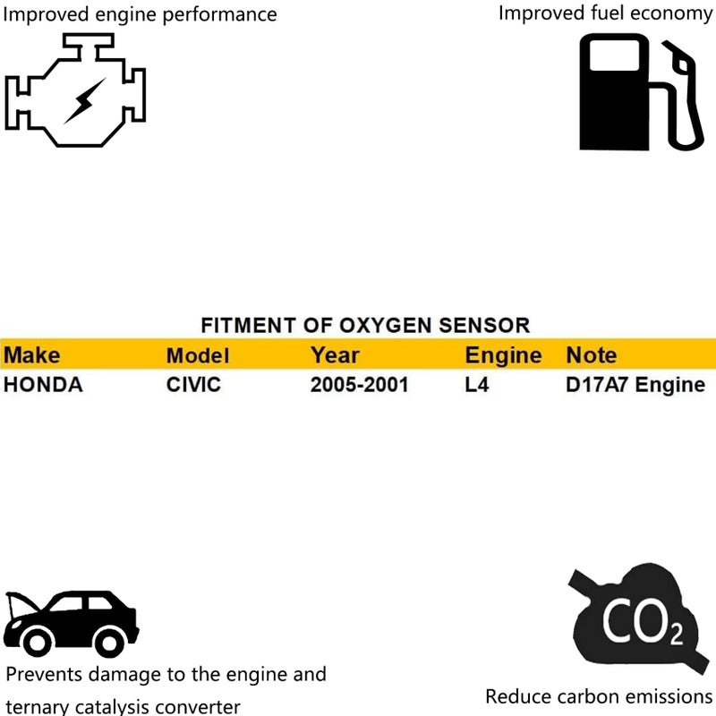 Dropwater Upstream O2 Sensor Replacement for Honda Civic D17A7 Engine 1.7L 2001 2002 2003 2004 2005 O2 Sensor 1 234-4123 - Image 2